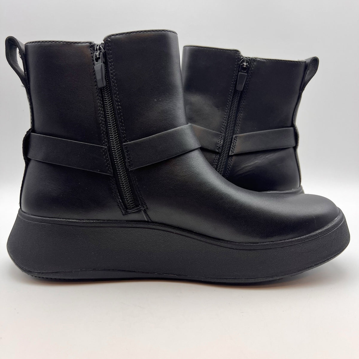 FitFlop Womens F-Mode Folded-Knot Flatform Boots Size 9 Black Leather NWOB