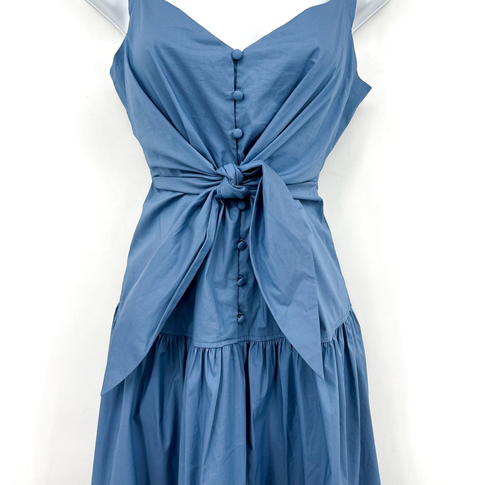LAUREN RALPH LAUREN Tie-Front Tiered Midi Dress Size 0 Blue Sundress Tank NWT