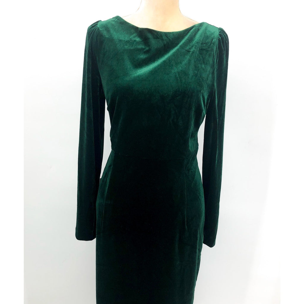 BARDOT Kalani Cowl Back Velvet Midi Dress Size 10 Large Green Long Sleeve NWT