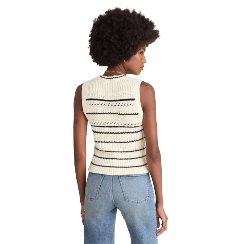 MADEWELL Womens Striped Sweater Vest Medium Cream Black Stripe 100% Cotton NWT