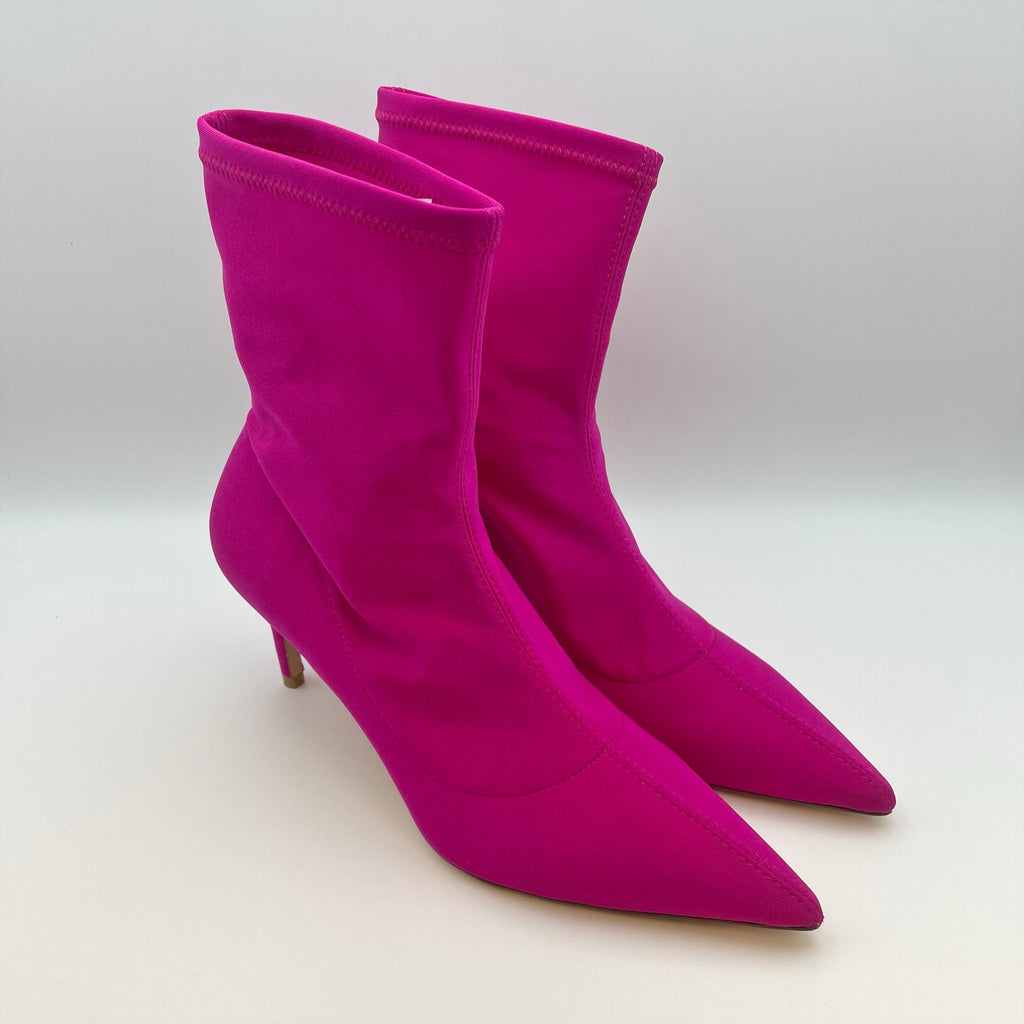 Stuart Weitzman Womens Stuart 75 Stretch Bootie US 8 Pink Magenta EUC