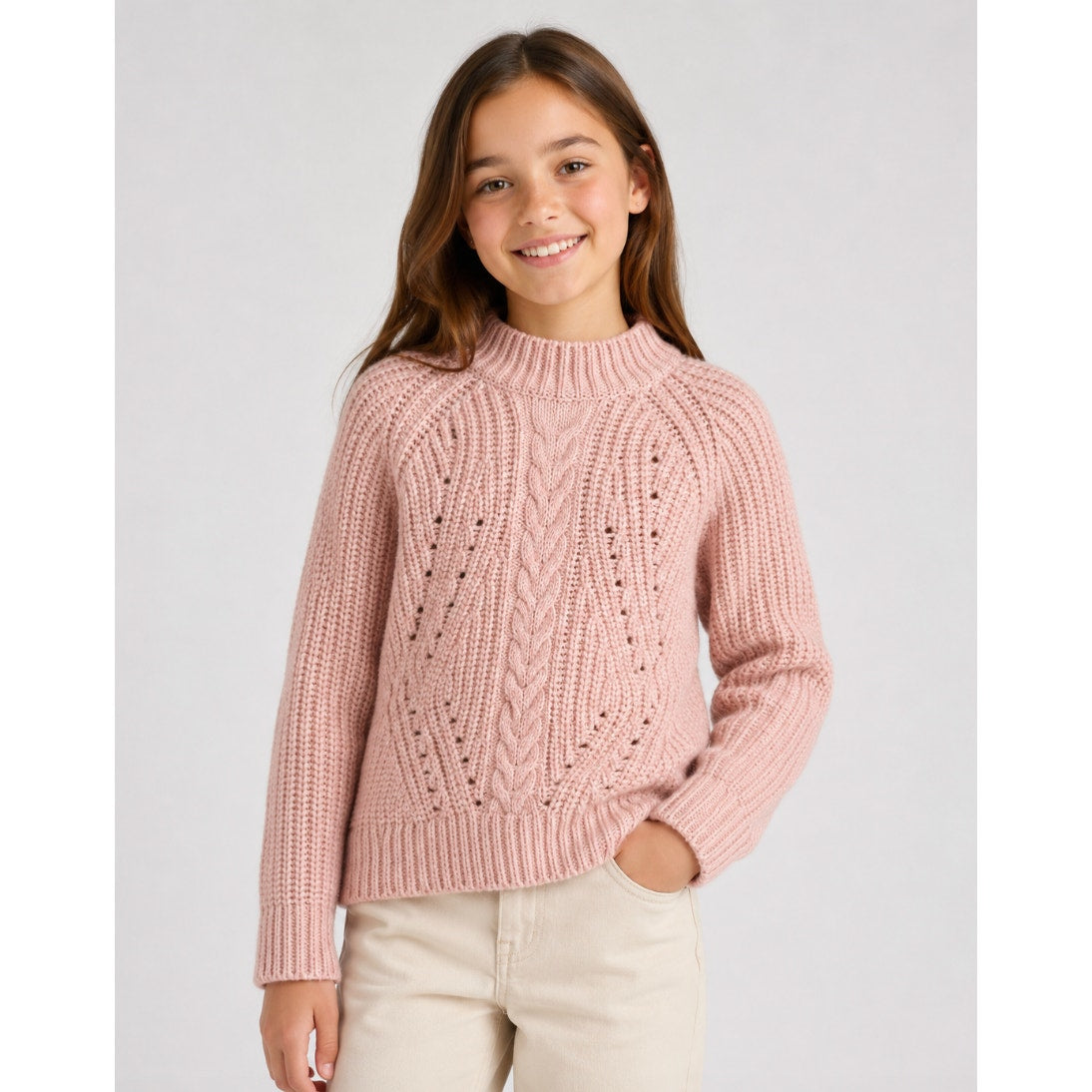 BARDOT JUNIOR Girl's Cozy Cable Knit Crewneck Sweater Size 14 Pink Potpourri NWT