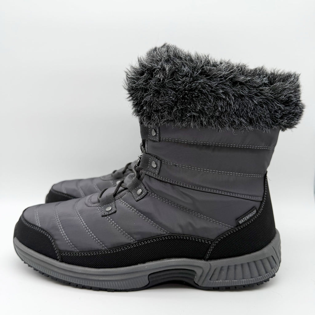 Orthofeet Womens Alps Snow Boots US 10 WIDE Grey Black Waterproof NWOB