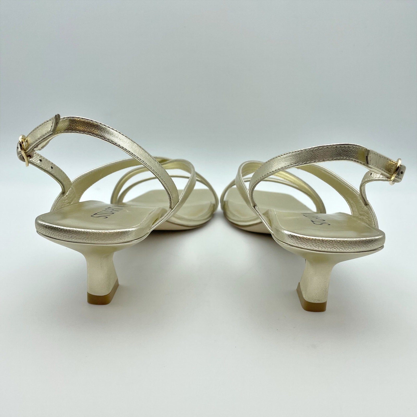 Stuart Weitzman Womens Oasis 50 Heeled Sandals US 5.5 B Gold Leather NIB