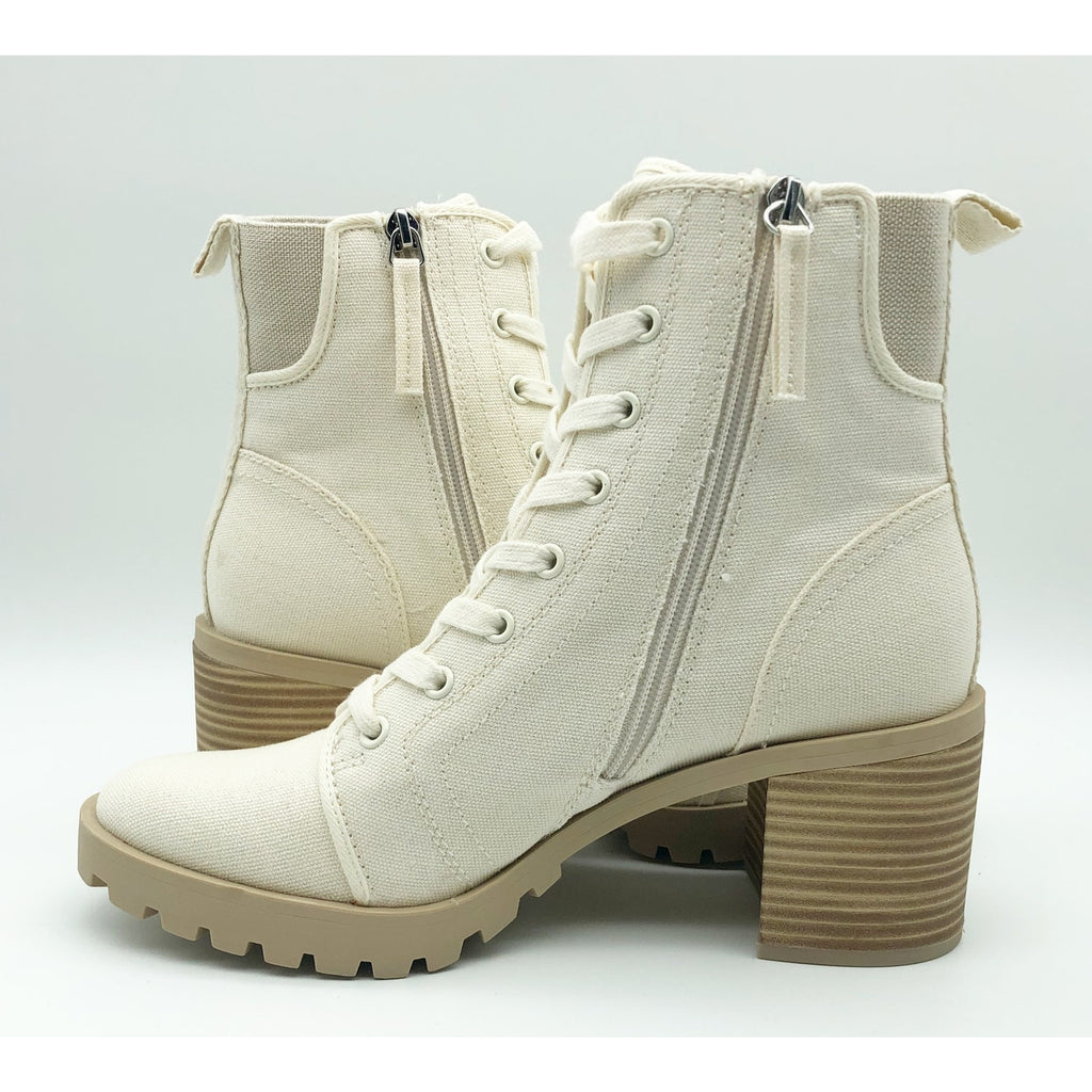 Dolce Vita Womens Combat Boots Size 7 Stacked Heel Off White Canvas NWOB