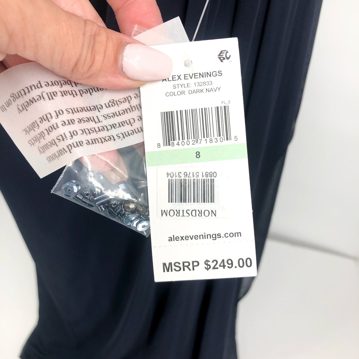 ALEX EVENINGS Illusion Sheath Gown Size 8 Deep Navy Blue Mesh Jeweled Neck NWT