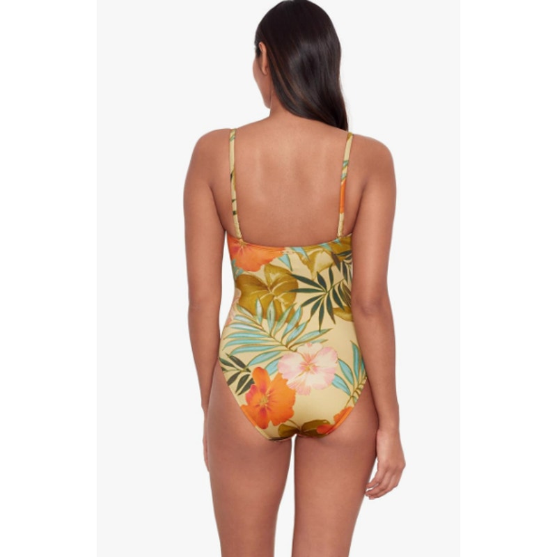 LAUREN RALPH LAUREN Island Tropical One Piece Swimsuit Size 14 Gold V-Wire NWT