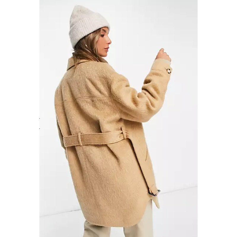 TOPSHOP Women's Brushed Belted Shacket Camel Size 2