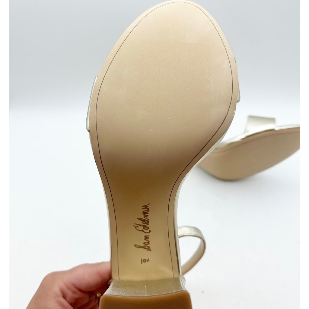 SAM EDELMAN Women's Yaro Dress Sandals Size 10.5 Gold Leather Blocked Heel NWOB
