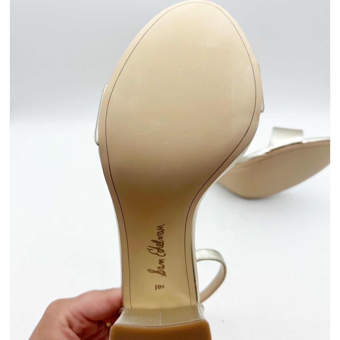 SAM EDELMAN Women's Yaro Dress Sandals Size 10.5 Gold Leather Blocked Heel NWOB