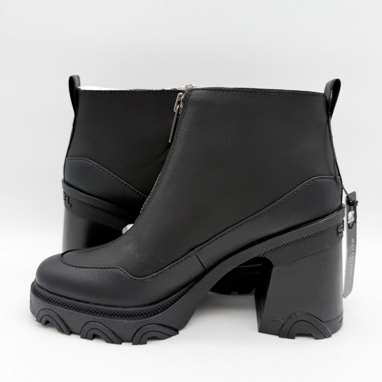 SOREL Womens Brex Heel Zip Bootie US 7 EU 38 Black Leather Waterproof NIB