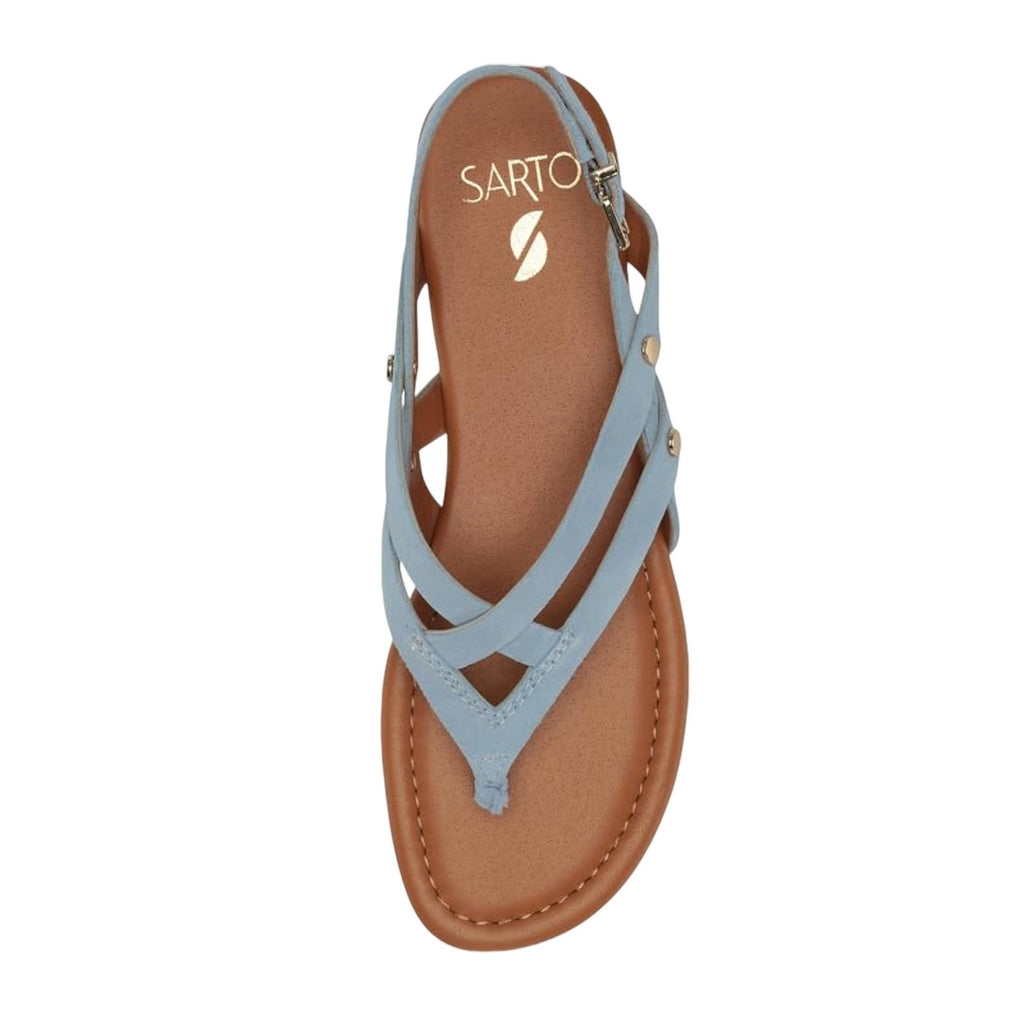 Franco Sarto Womens Gretchen Thong Sandals US 6.5 M Blue Suede Flats NWOB