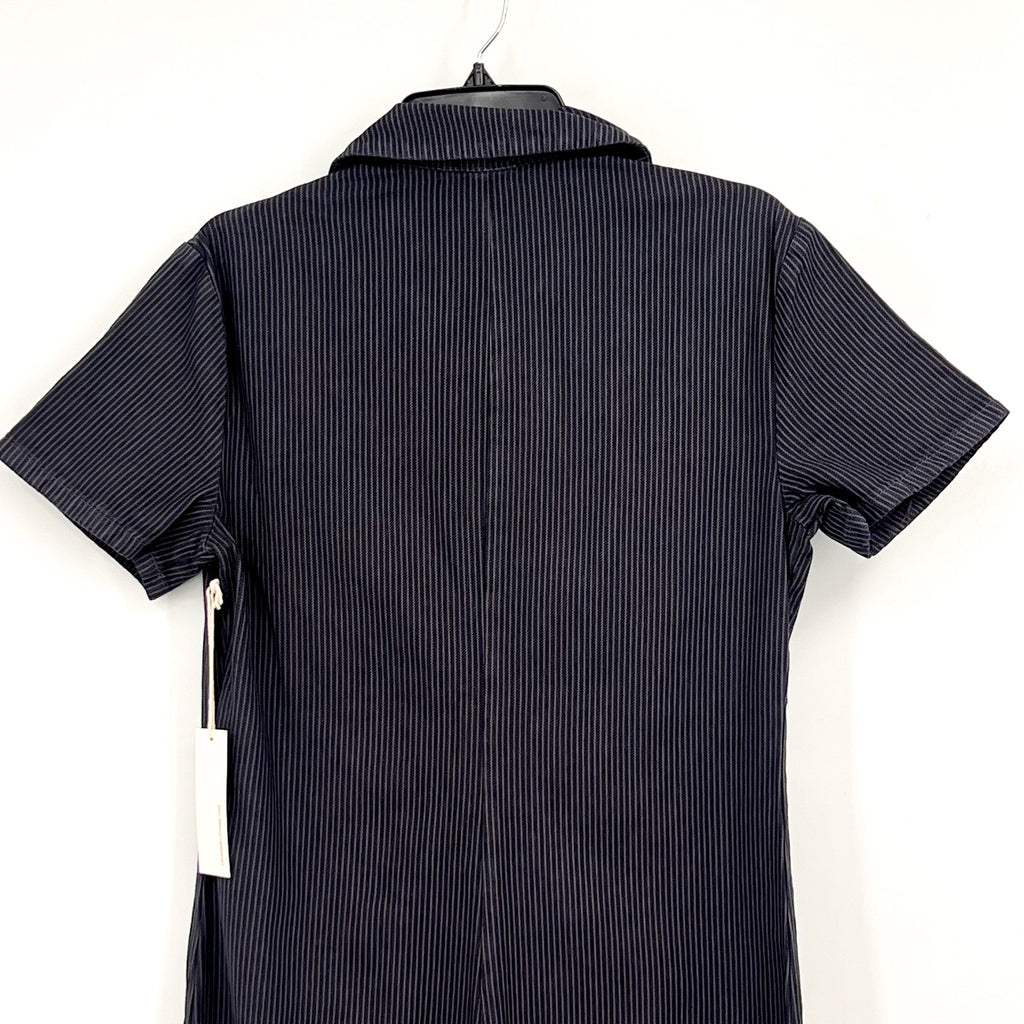 LACAUSA Womens Railroad Lucky Jumpsuit XS Dark Blue Gray Stripe Short Sleeve NWT