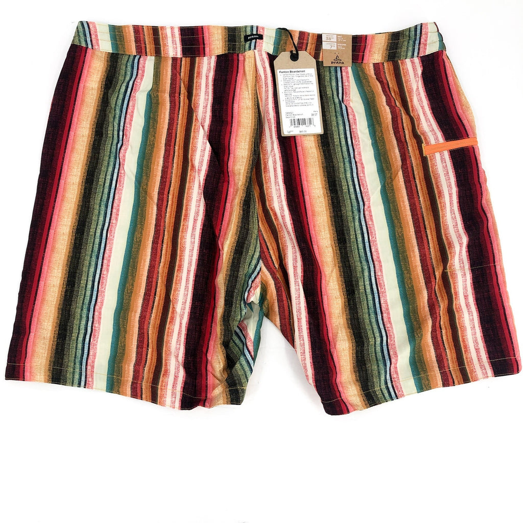 PRANA Mens Fenton Board Shorts Size 38 XL Multi Baja Stripe 7" Inseam UPF 50 NWT
