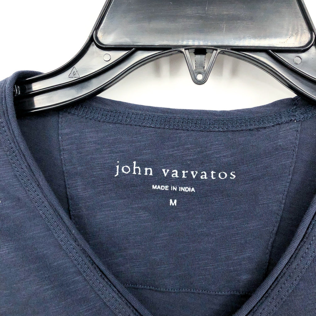 JOHN VARVATOS Men's Miles Slub V Neck Tee Medium Oiled Blue Short Sleeve NWT