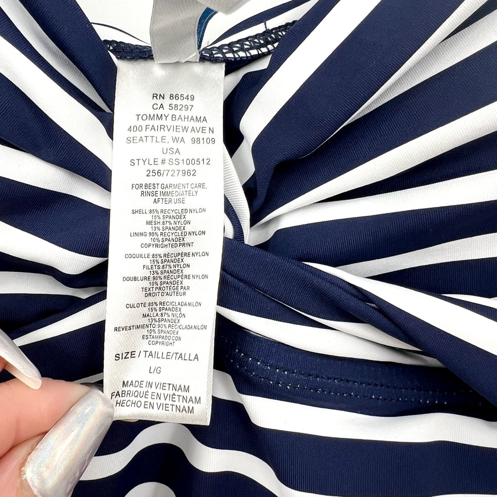 TOMMY BAHAMA Coastline Stripe Underwire Tankini Top Large Blue White NWT