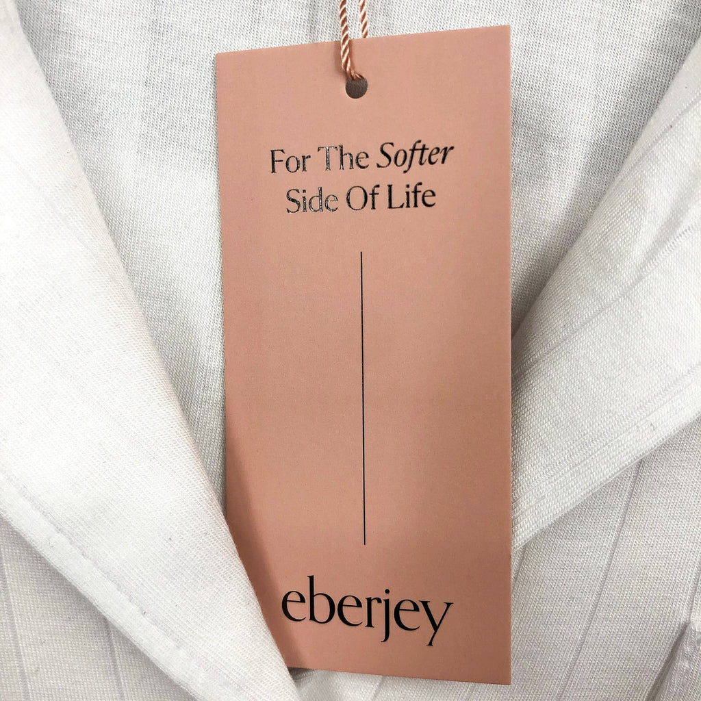 EBERJEY Women's Gisele Rib Long PJ Set Large White TENCEL Modal NWT