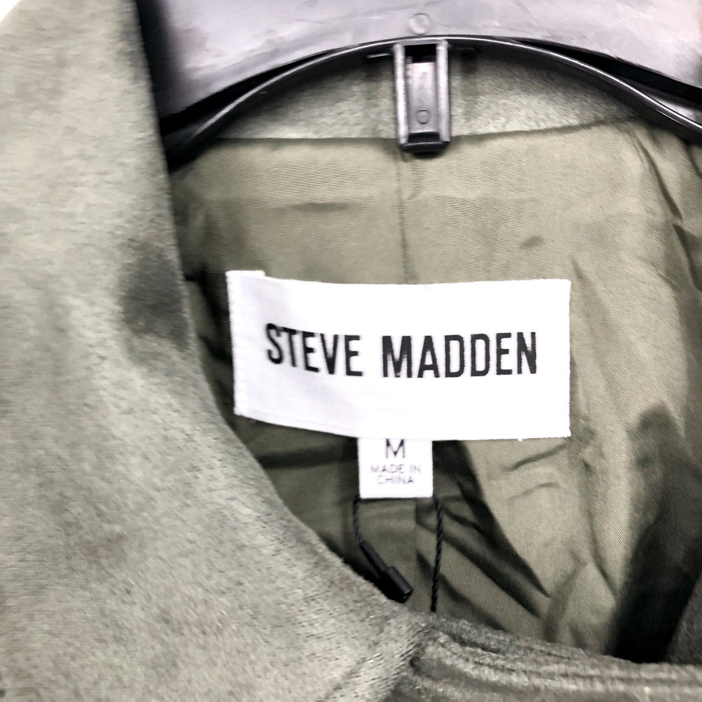 STEVE MADDEN Womens Faux Suede Moto Jacket Medium Olive Green Vegan Leather NWT