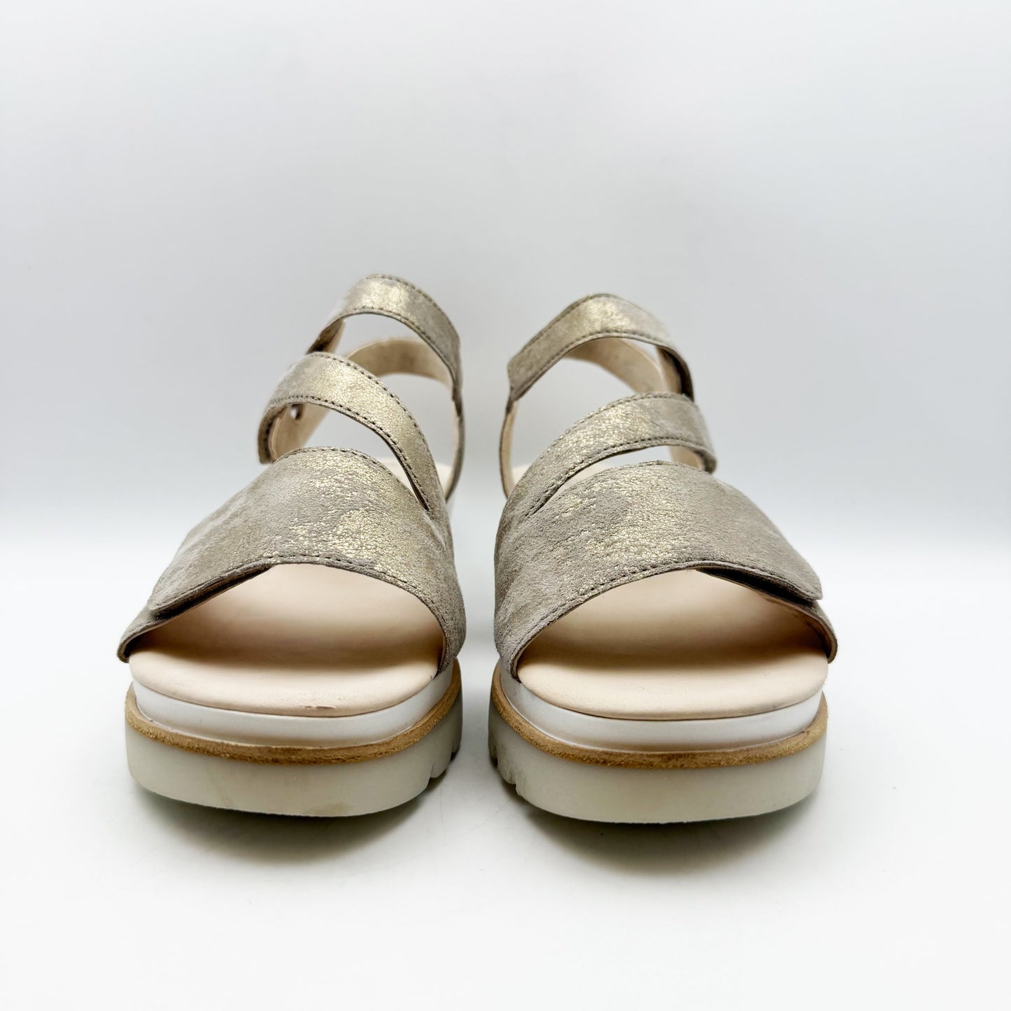 Gabor Womens 24.640 Wedge Sandals US 8 UK 5.5 Gold Metallic Leather Strappy NIB