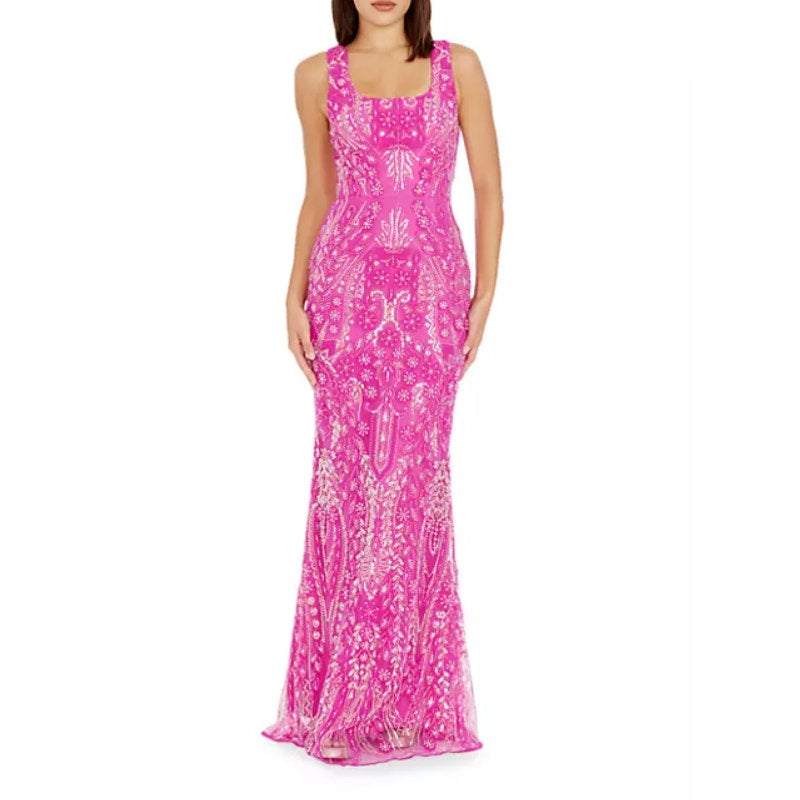DRESS THE POPULATION Tyra Sequin Mermaid Gown XS Bright Fuchsia Pink NWT