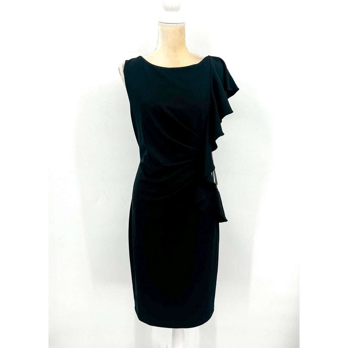 ADRIANA PAPELL Women's Waterfall Ruffle Crepe Dress Size 16 Black Cocktail NWT