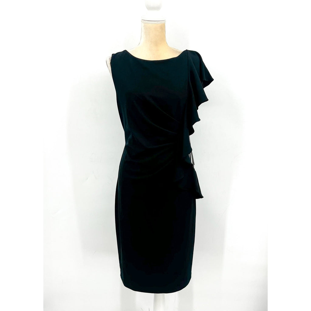 ADRIANA PAPELL Women's Waterfall Ruffle Crepe Dress Size 16 Black Cocktail NWT
