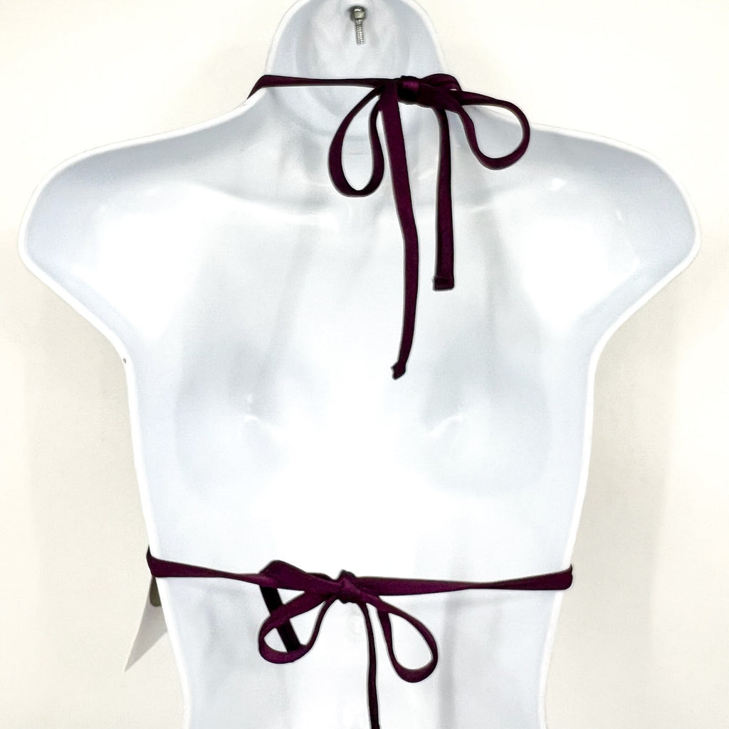 BECCA Color Sheen Contrast-Stitch Triangle Bikini Top D Cup Purple Aubergine NWT