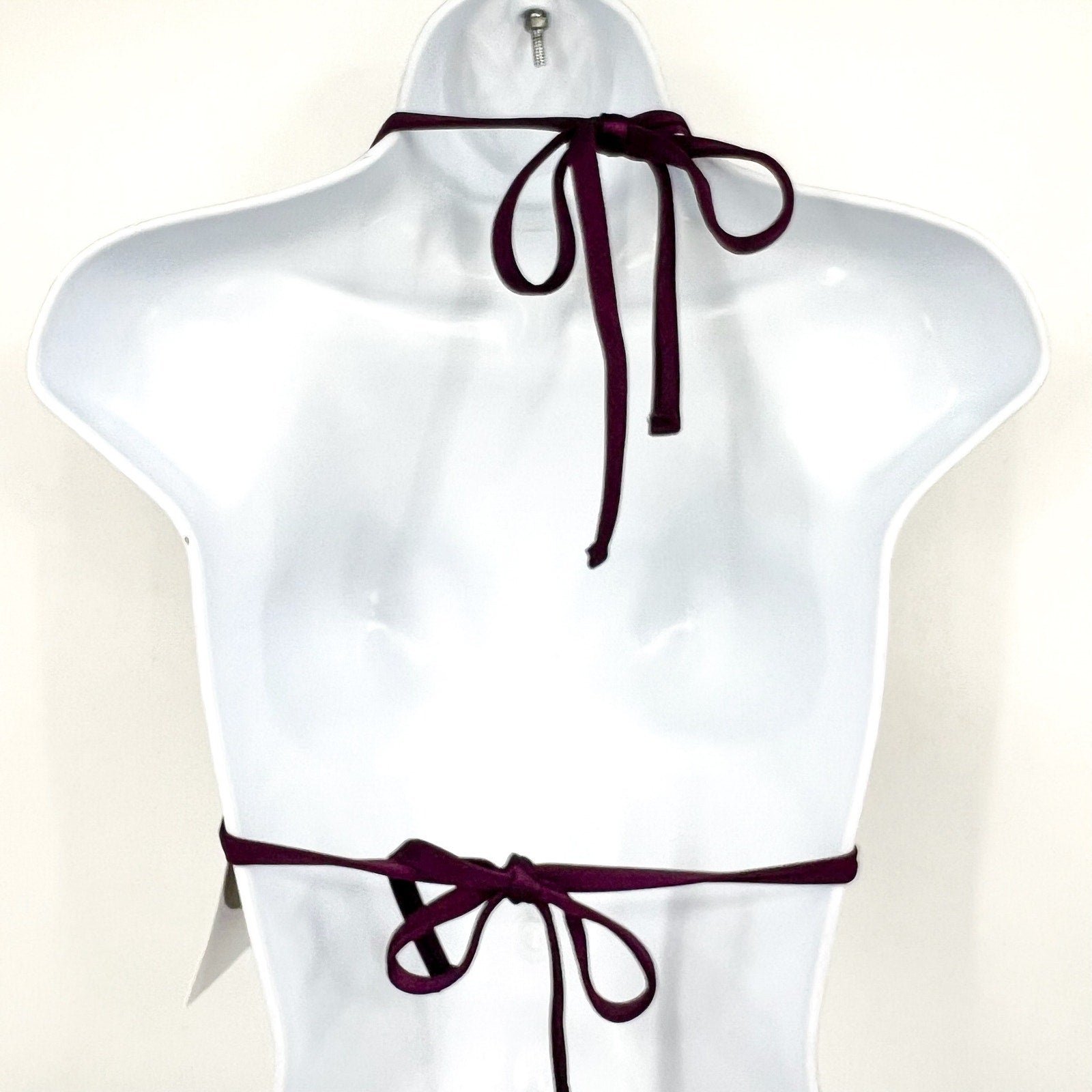 BECCA Color Sheen Contrast-Stitch Triangle Bikini Top D Cup Purple Aubergine NWT