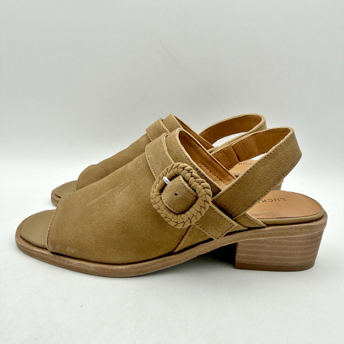 Lucky Brand Womens Badret Heel Sandals Size 6 M EU 36 Dark Tan Suede NIB