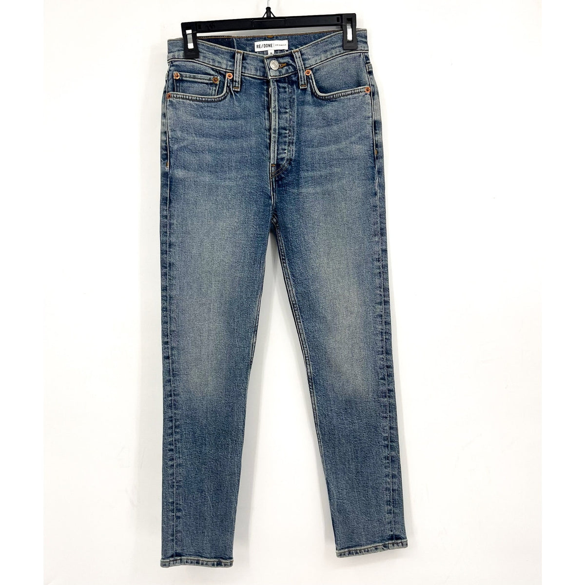RE/DONE Women's Mid 80s Slim Straight Leg Jeans 26x27 US 2 Blue High Waist NWT