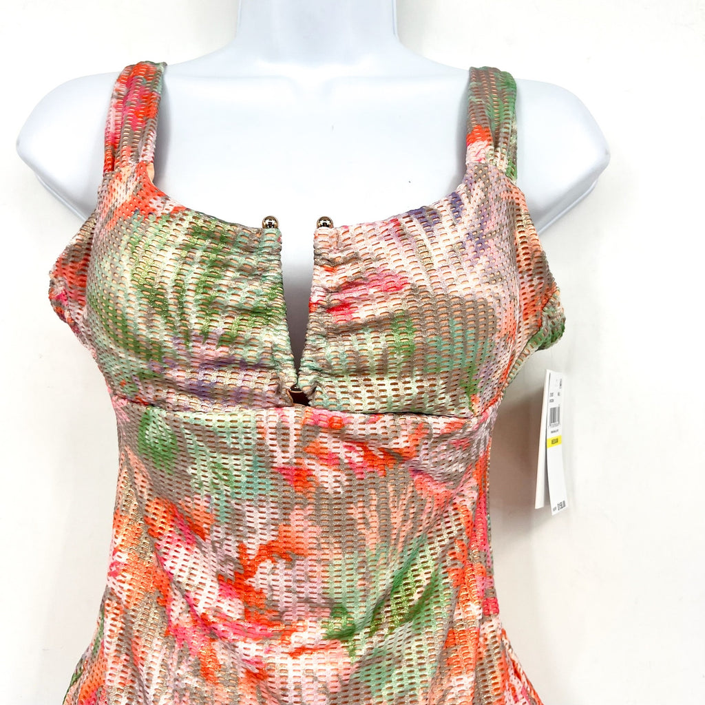 BECCA Coral Reef Viviana One Piece Swimsuit Medium Pink Print V Wire Plunge NWT