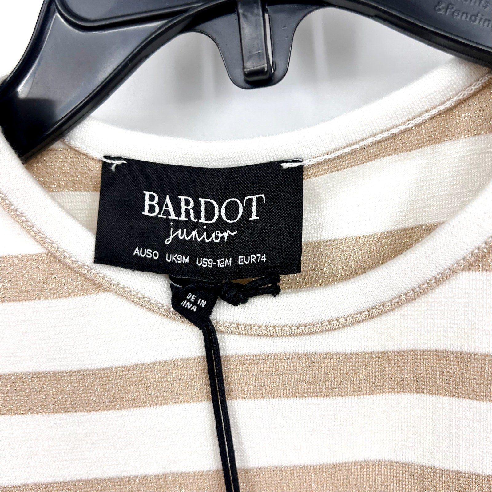 BARDOT Goldie Knit Dress BABY 9-12 Months White Gold Striped Long Sleeve NWT