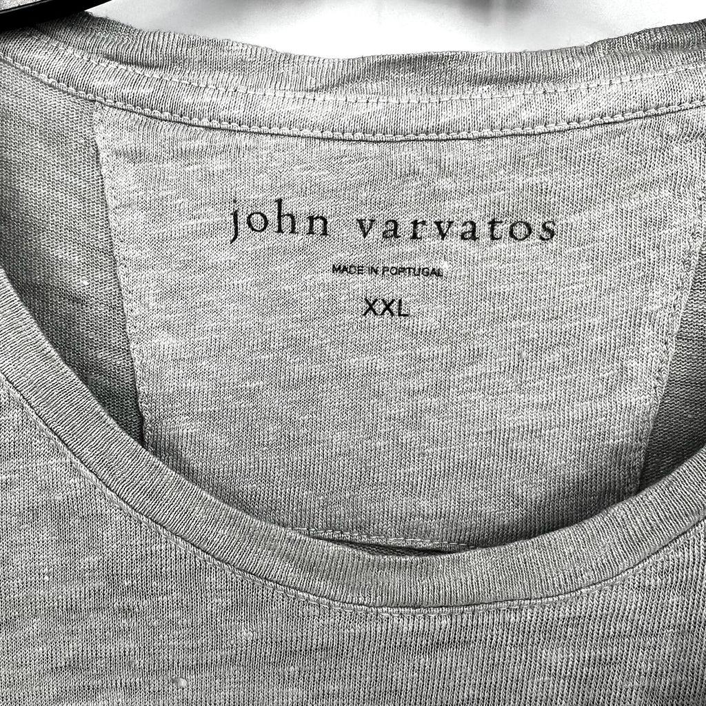JOHN VARVATOS Men's Snake Floral Crew Tee XXL Pearl Grey Linen Short Sleeve NWT