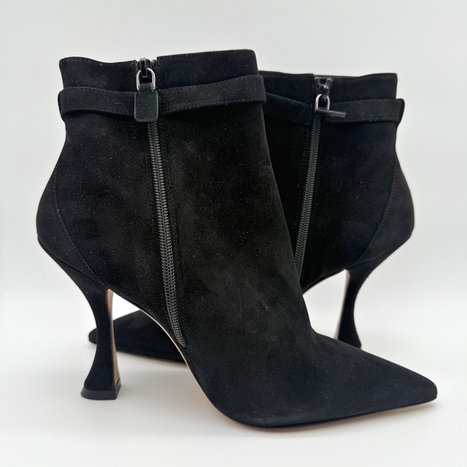 Stuart Weitzman Womens Crystal Nova Xcurve 100 Zip Bootie 9.5 Black Suede NWOB
