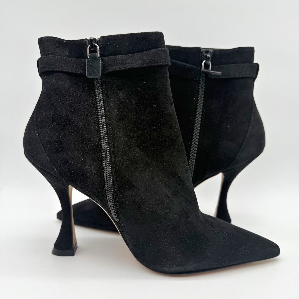 Stuart Weitzman Womens Crystal Nova Xcurve 100 Zip Bootie 9.5 Black Suede NWOB