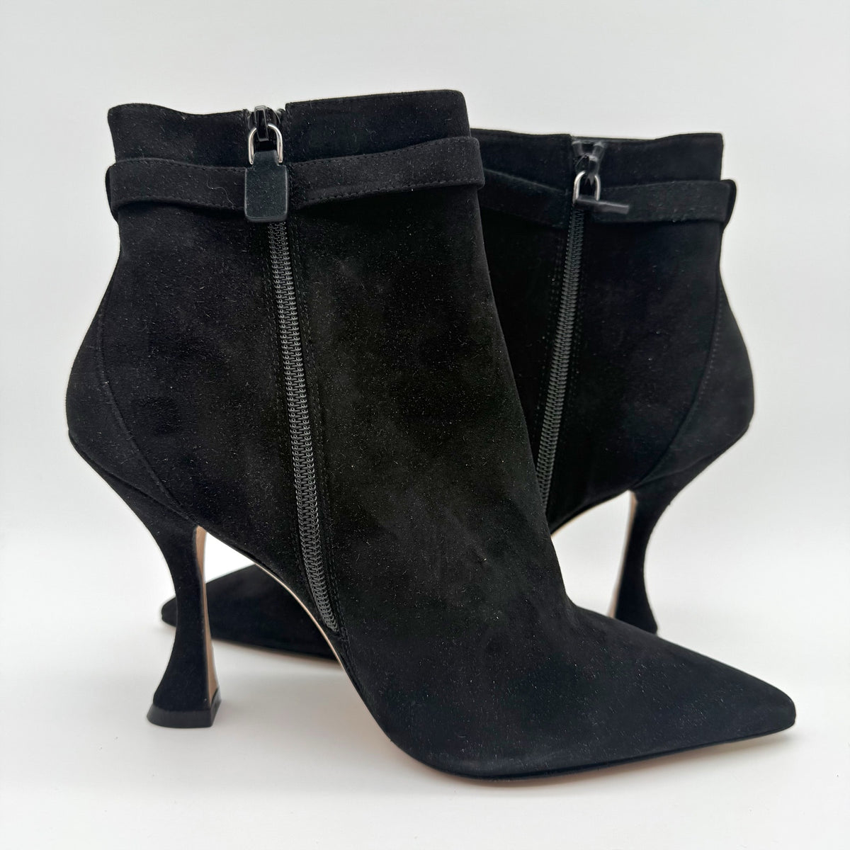 Stuart Weitzman Womens Crystal Nova Xcurve 100 Zip Bootie 9.5 Black Suede NWOB