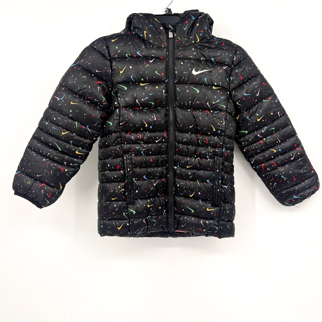 NIKE Girl's Just Do It Printed Puffer Jacket Size 6X Black Confetti NWOT