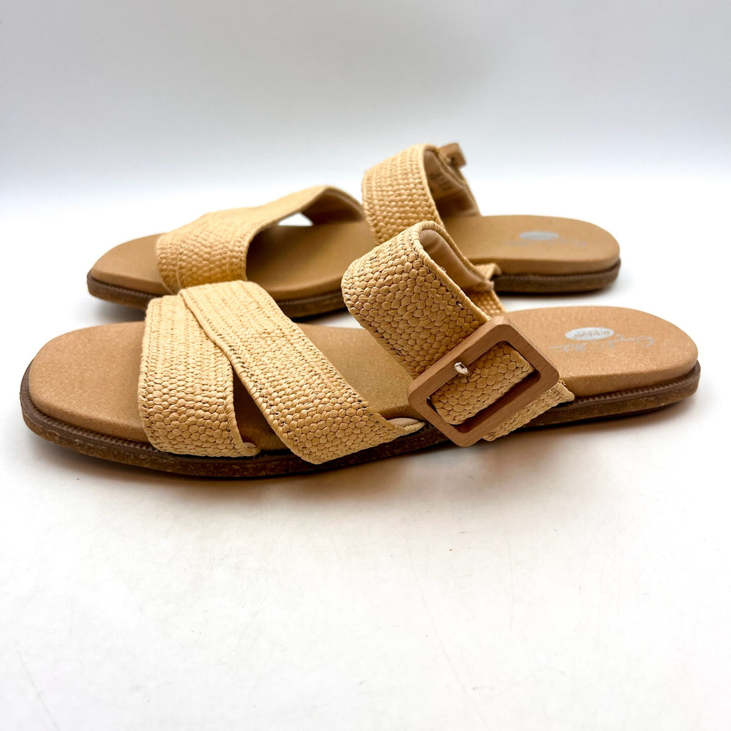 DR. SCHOLL'S Womens Paradise Now Slide Sandals Size 8.5 EU 38.5 Tan Natural NWOB