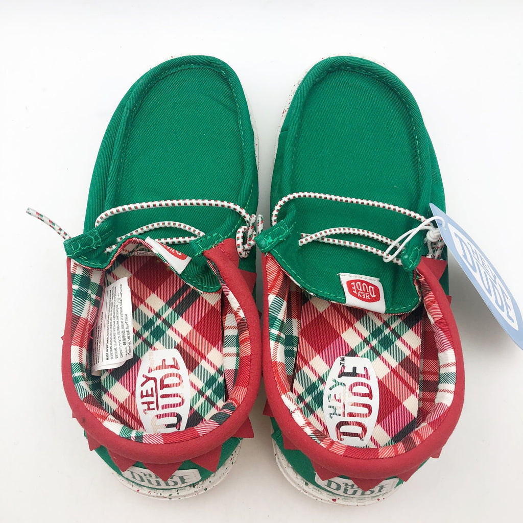 Hey Dude Kids Wally Holiday Elf Slip-On Casual Shoes 5 YOUTH Green Red NWOB