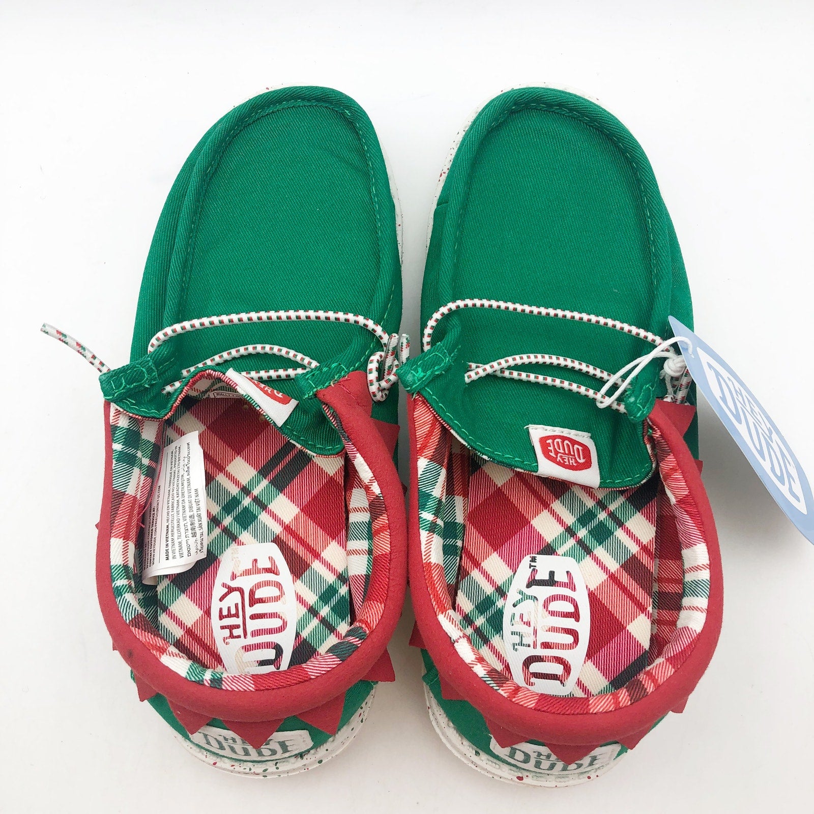Hey Dude Kids Wally Holiday Elf Slip-On Casual Shoes 5 YOUTH Green Red NWOB