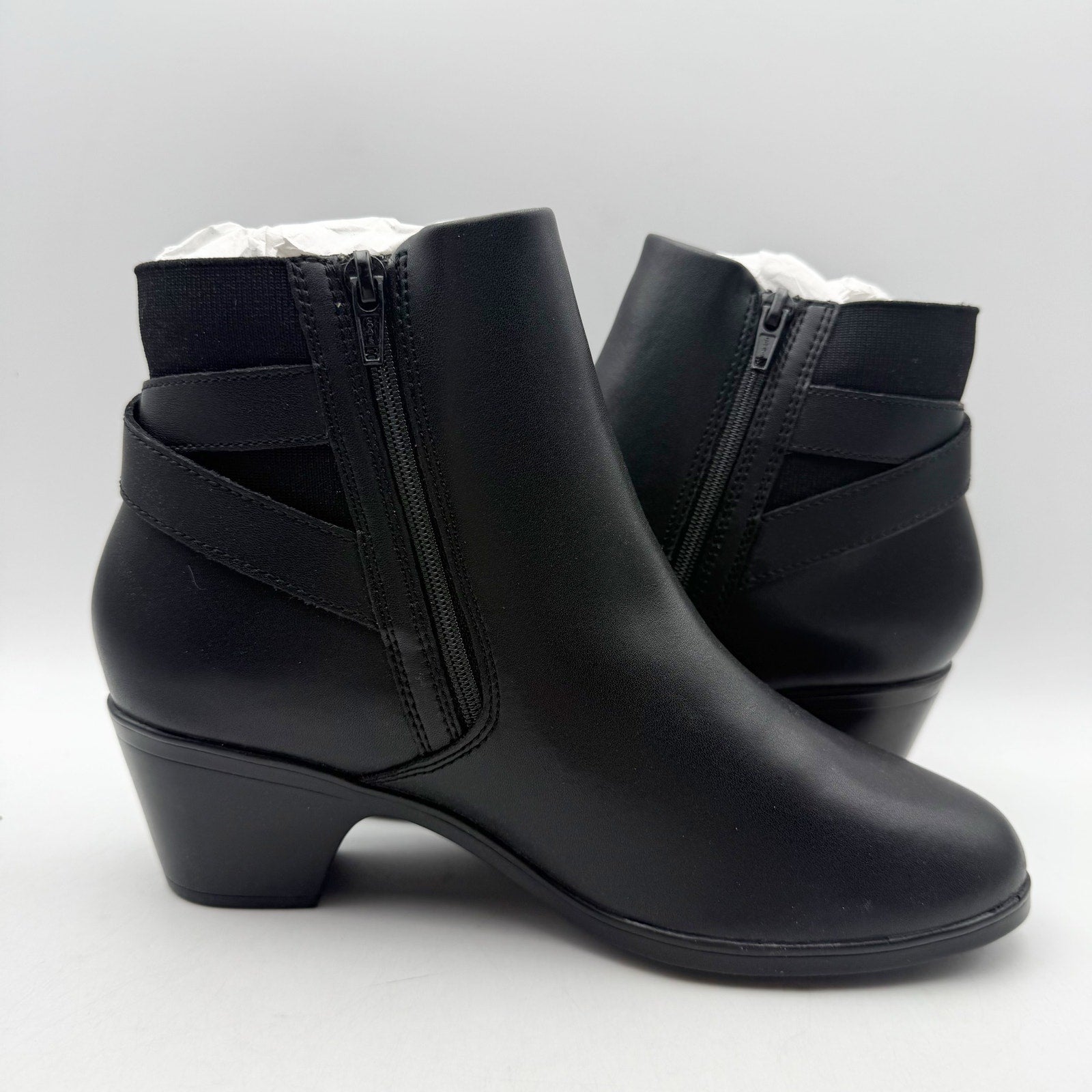 Clarks Womens Emily2 Lux Ankle Boots US 8.5 EU 39.5 Black Leather Booties NIB