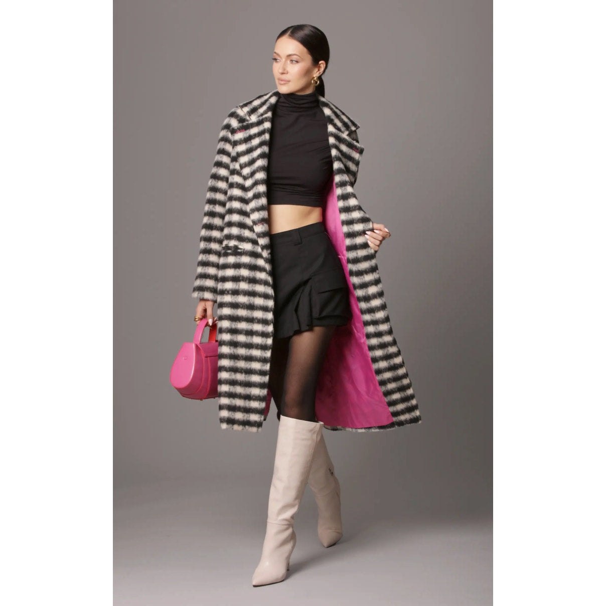 AVEC LES FILLES Womens Relaxed Walking Coat Large Black White Houndstooth NWT