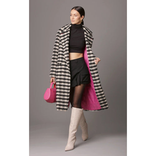 AVEC LES FILLES Womens Relaxed Walking Coat Large Black White Houndstooth NWT
