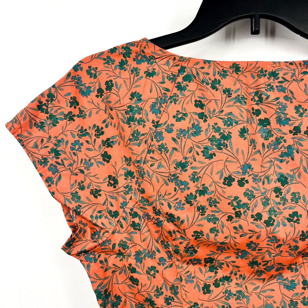 MADEWELL Womens Amari Twist Top Size 00 Orange Floral Short Sleeve NP029 NWT