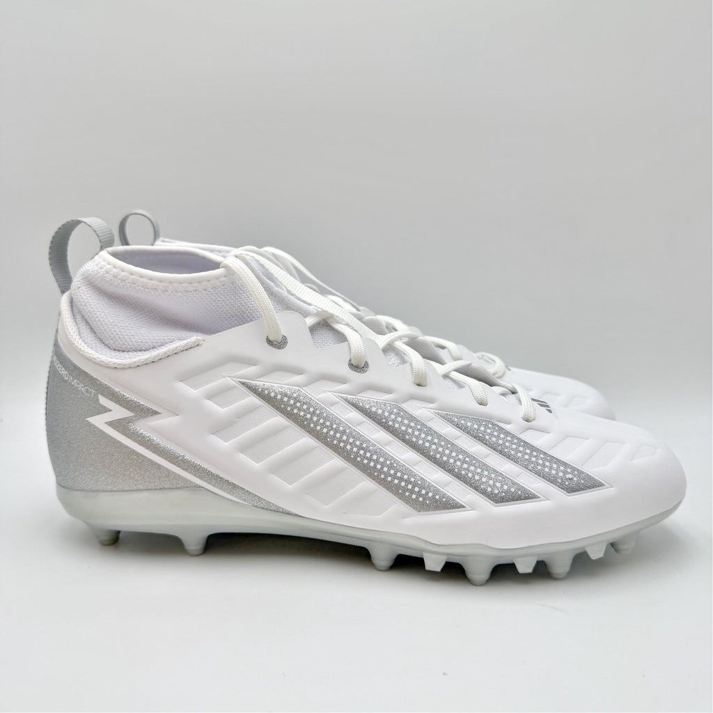 Adidas Mens Adizero Impact.2 II Football Cleats Size 11.5 EU 45 White Silver NIB