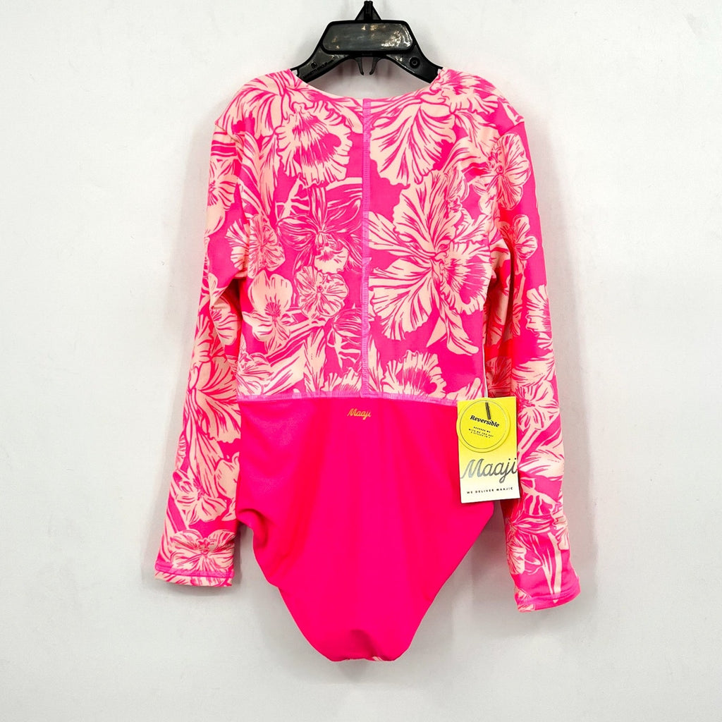 MAAJI Miku Reversible One Piece Swimsuit Girls Sz 8 Pink Floral Long Sleeve NWT