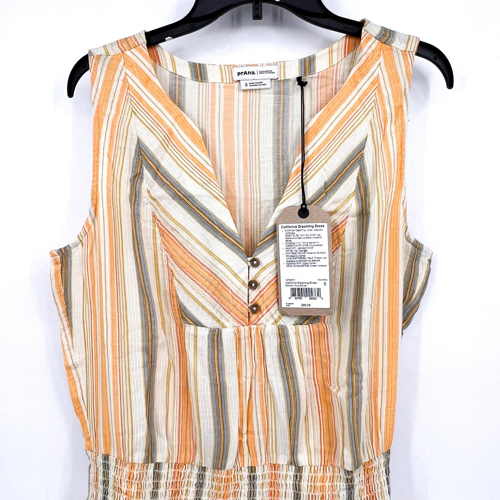 PRANA Women's California Dreaming Maxi Dress Small Golden Hour Stripe NWT