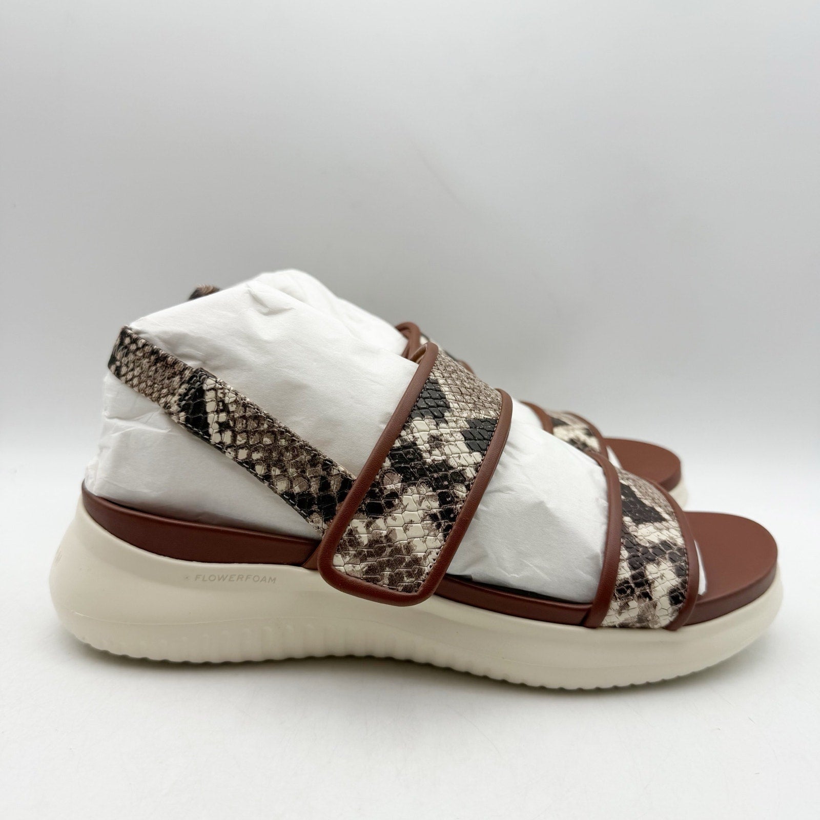 Cole Haan Womens Zerogrand Meritt Sandals Size 6 Brown Snake Print Leather NWOB