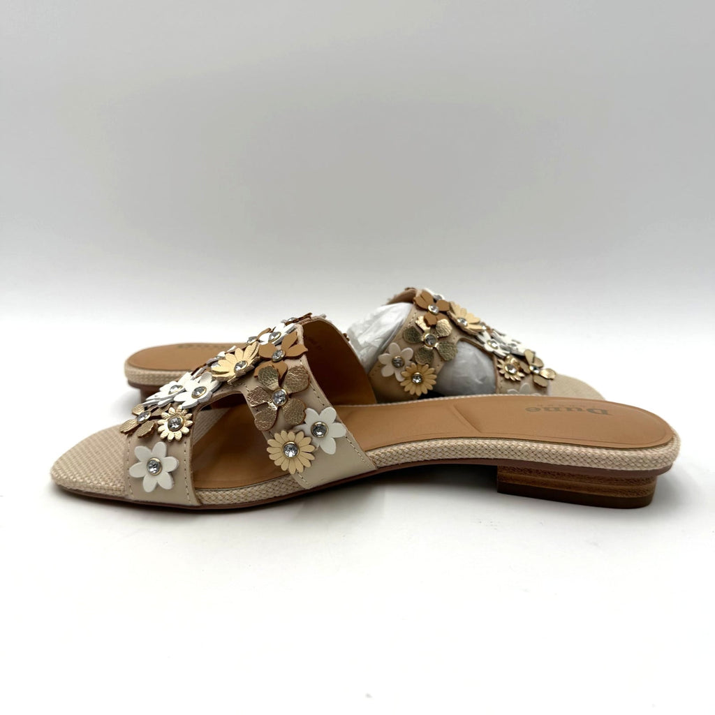 Dune London Womens Loupes Floral Slide Sandals Size 7 EU 37 White Leather NIB