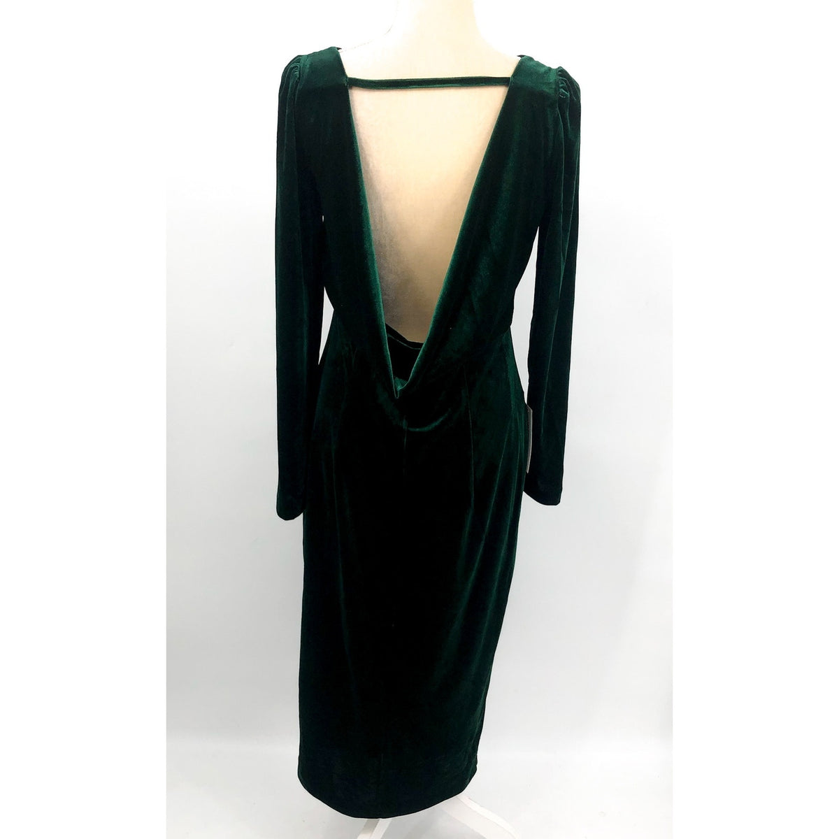 BARDOT Kalani Cowl Back Velvet Midi Dress Size 10 Large Green Long Sleeve NWT